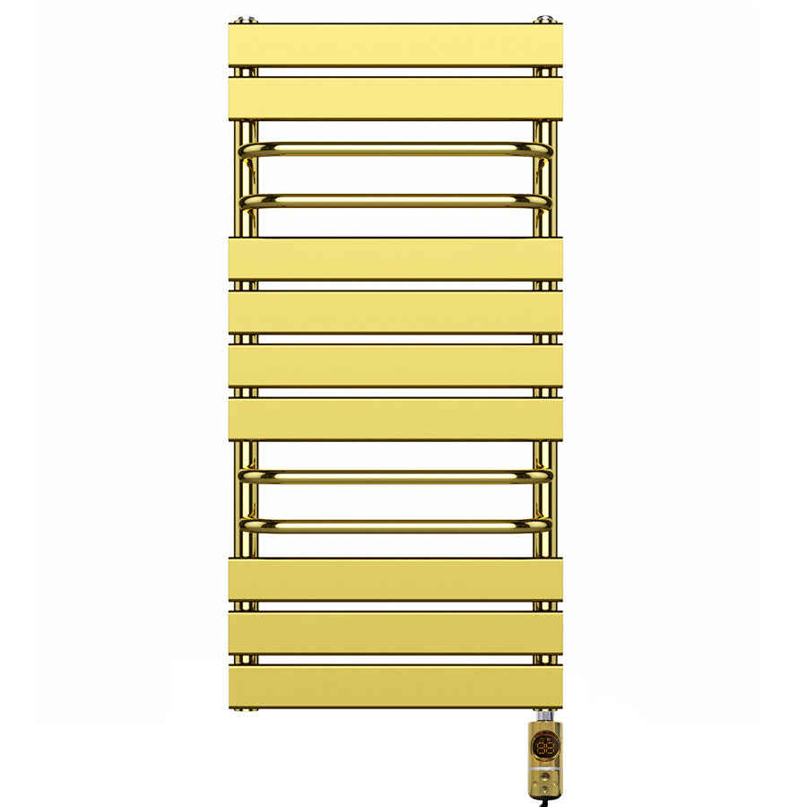 500 mm Wide  x 1000 mm High Designer Flat Gold Electric Heated Towel Rail Radiator With Towel Holders