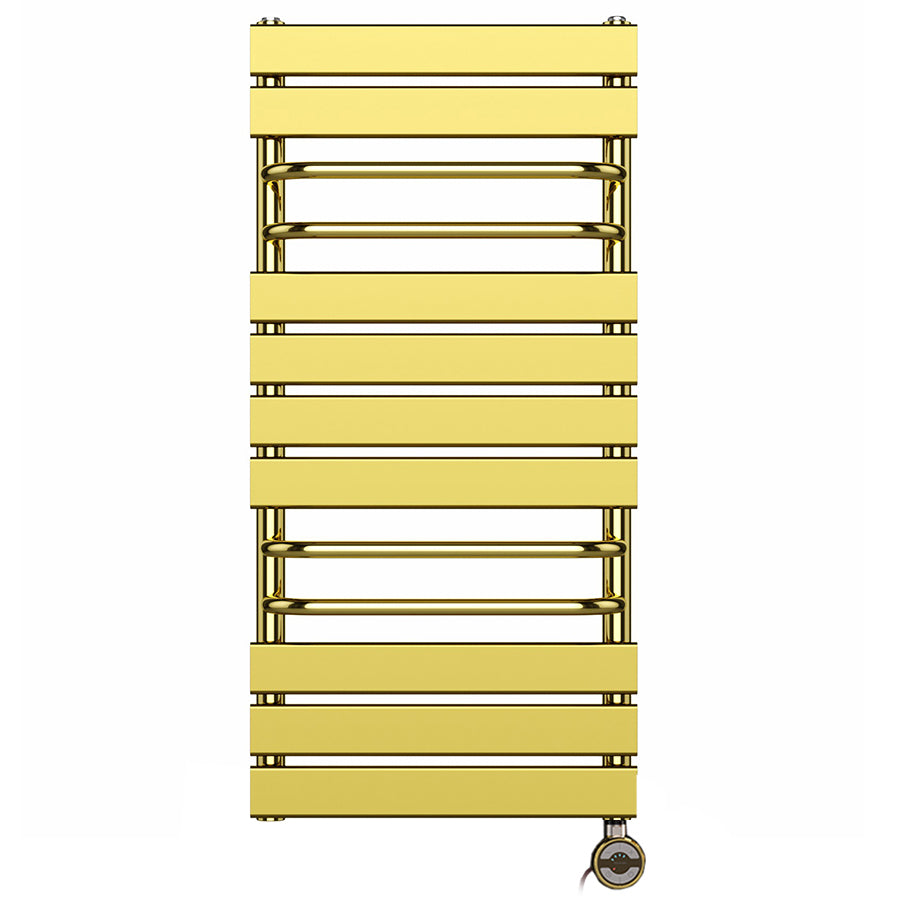 500 mm Wide  x 1000 mm High Designer Flat Gold Electric Heated Towel Rail Radiator With Towel Holders