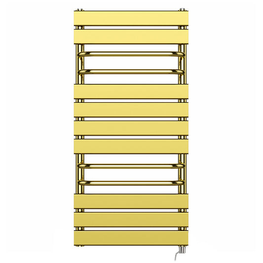 500 mm Wide  x 1000 mm High Designer Flat Gold Electric Heated Towel Rail Radiator With Towel Holders