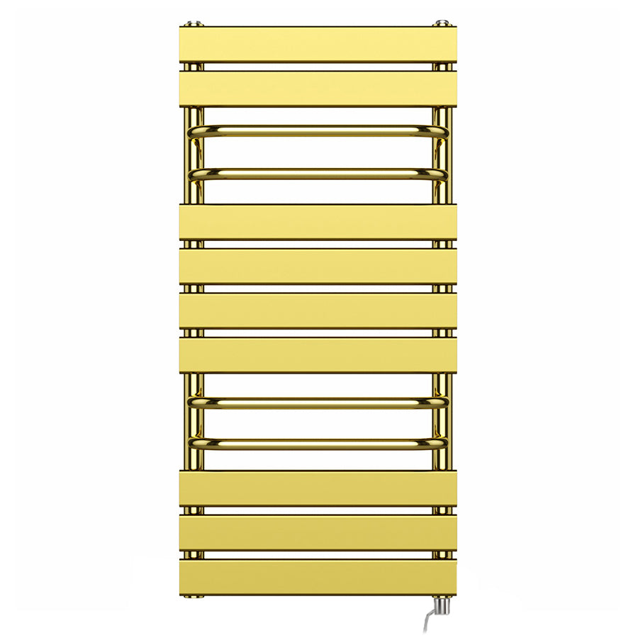 500 mm Wide  x 1000 mm High Designer Flat Gold Electric Heated Towel Rail Radiator With Towel Holders