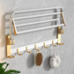 Gold Luxury Wall Mounted Towel Rail Holder - Bathroom Rack Shelf with Adjustable Hooks 