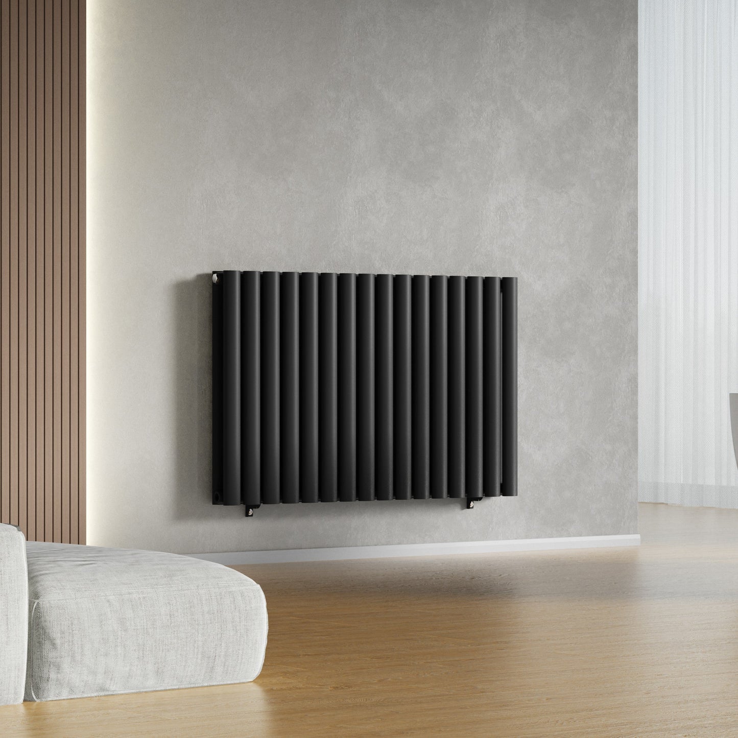 Designer 960mm x 600mm Black Horizontal Double Column Radiator, 4147 BTU