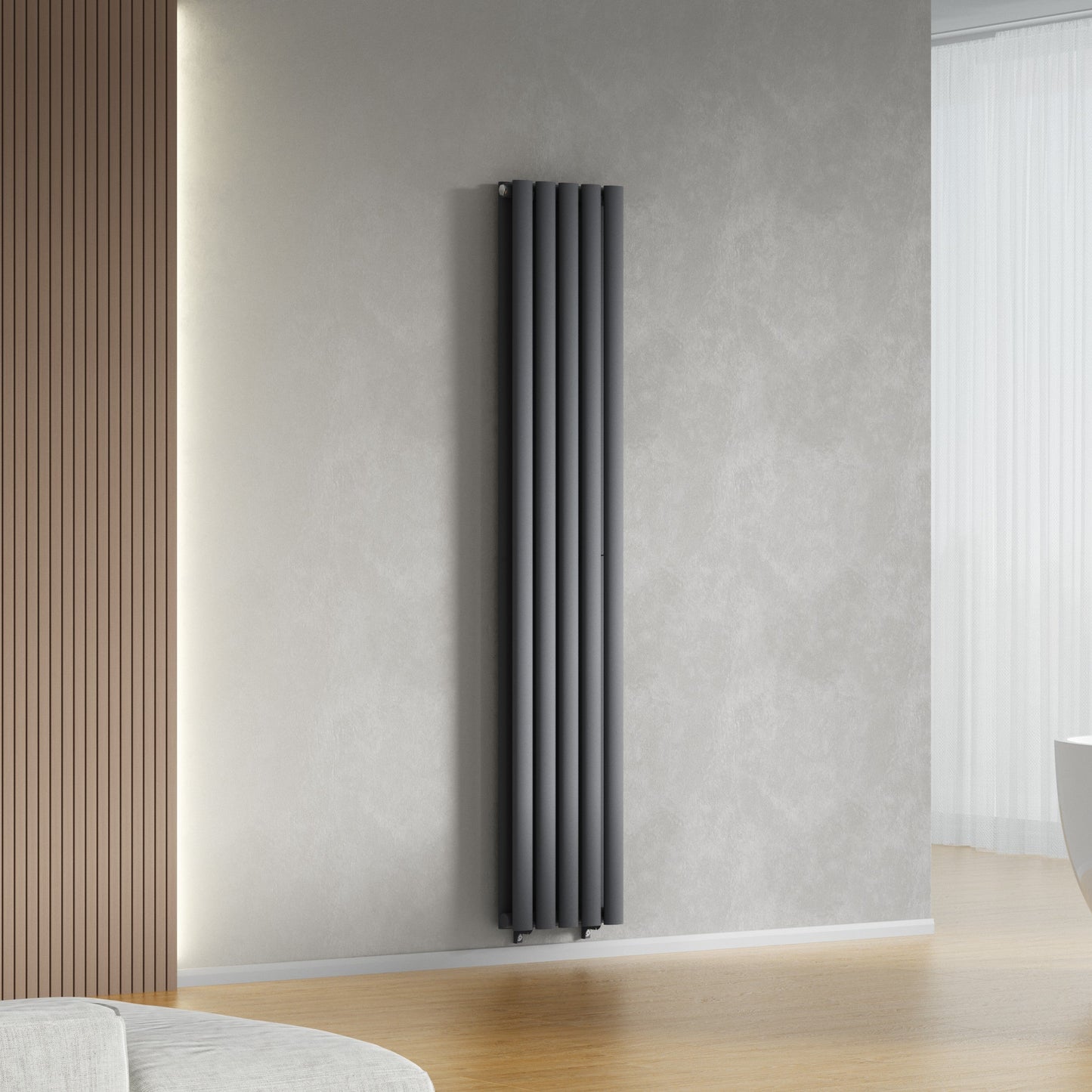 Designer 300mm x 1600mm Anthracite Gray Vertical Double Column Radiator, 3291 BTU