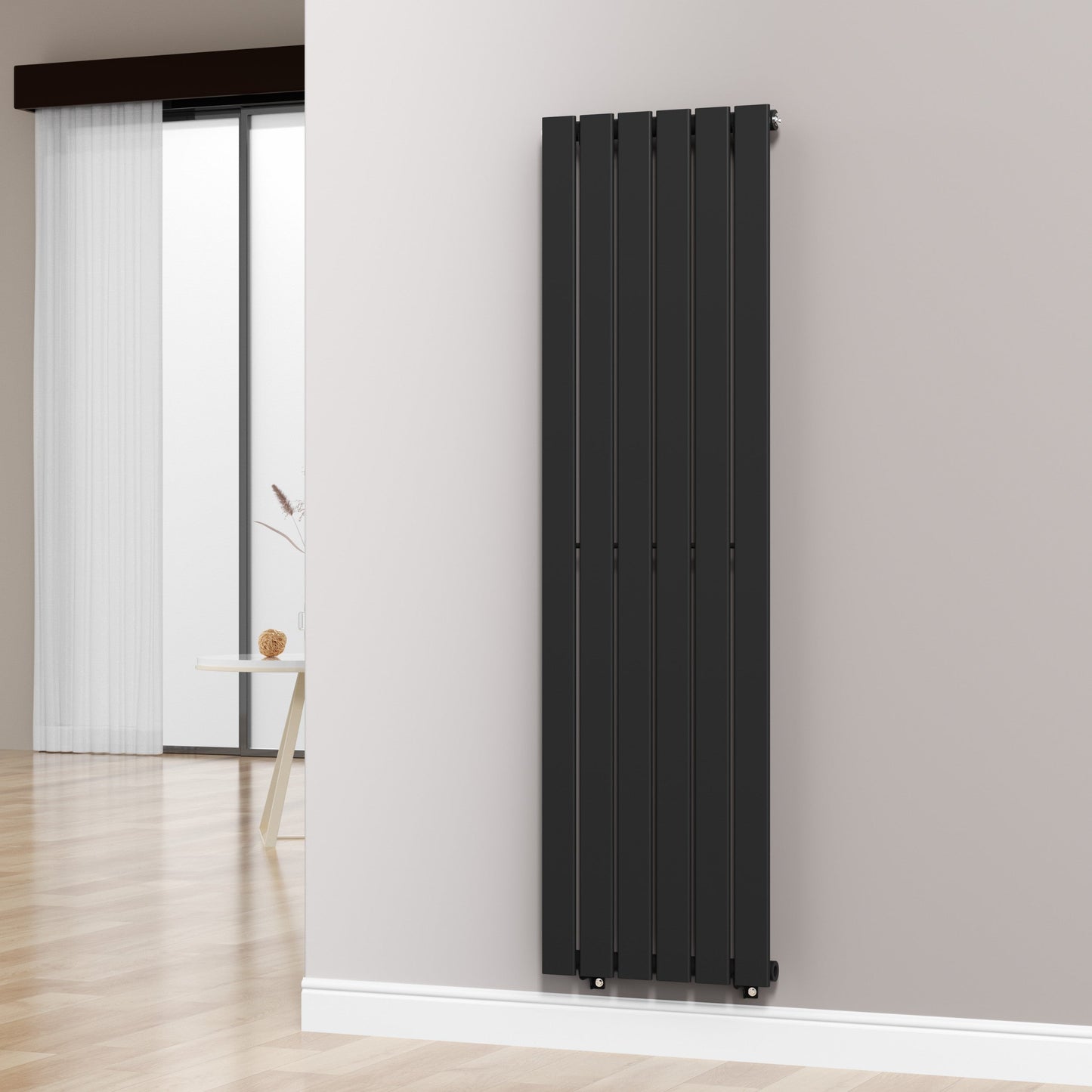 Designer 452mm x 1600mm Black Vertical Single Flat Panel Radiator, 2558 BTU