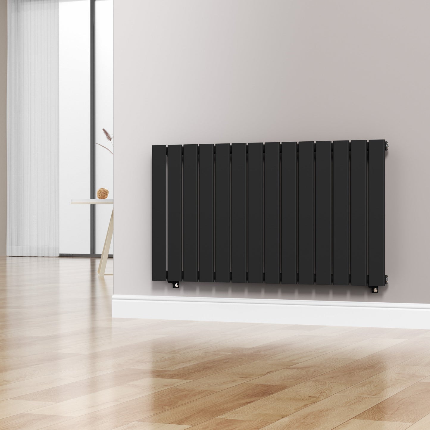 Designer 1060mm x 600mm Black Horizontal Single Flat Panel Radiator, 2503 BTU