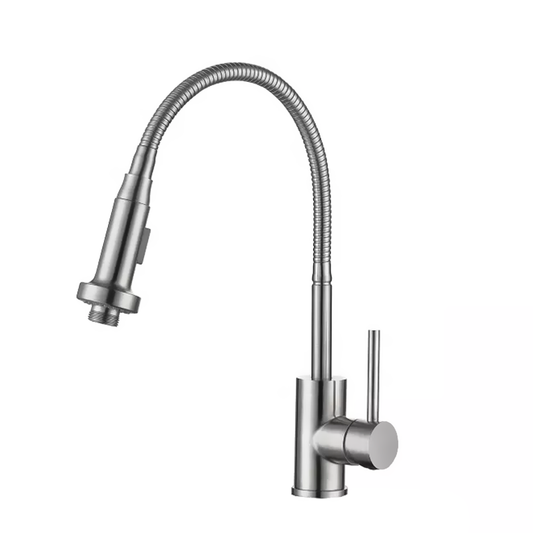 Stainless Steel Kitchen Faucet 360 Flexible Pull Out Hose Dual Spray Chrome Tap Mixer Model KPY-30209