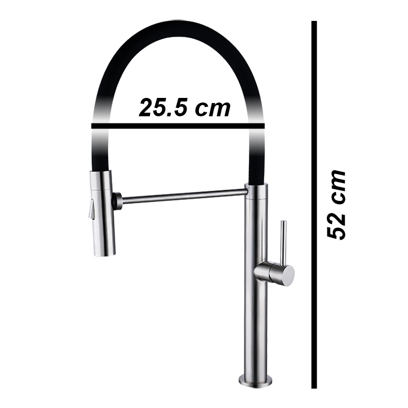 Stainless Steel Kitchen Faucet 360 Flexible Bendable Swivel Dual Spray Chrome Tap Mixer Black Hose Model KPY-3133