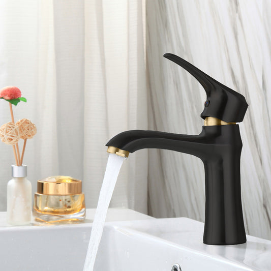 Elegant Black Brass Bathroom Tap With a Gold Detail KPY-5109BG