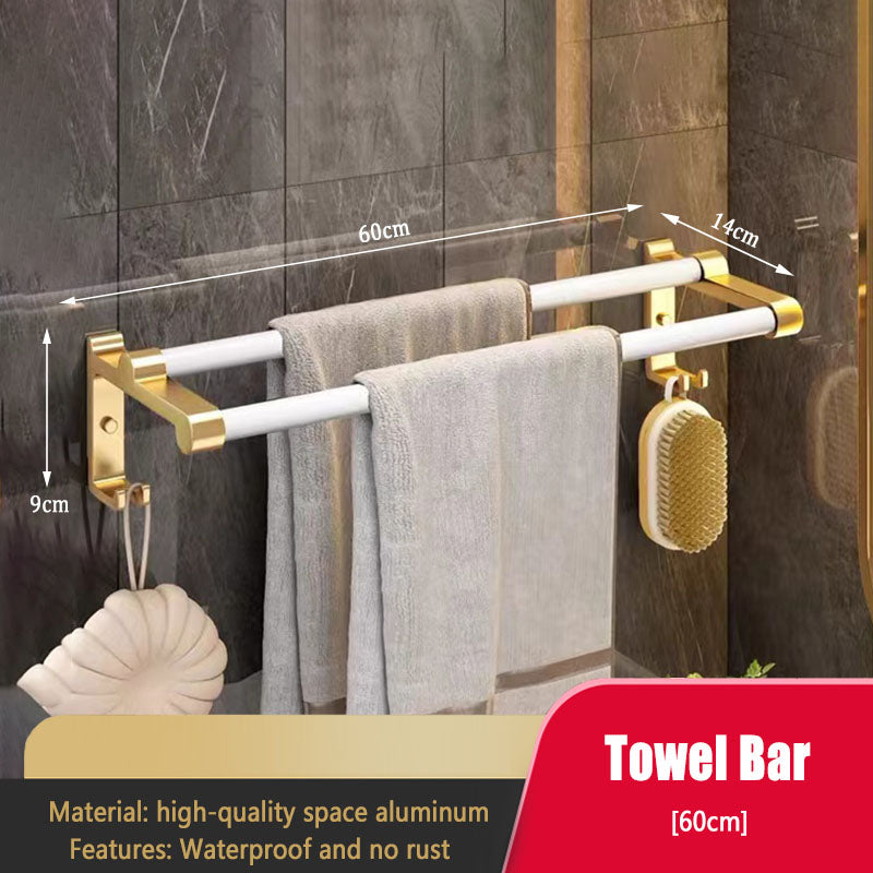 Towel Rail Holder Wall Mounted Bathroom Storage For Towels Two Bars