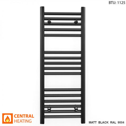 Matt Black Heated Towel Rail Radiator 300mm x 900mm Straight