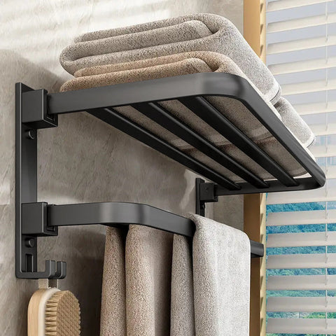 Aluminium Grey Anthracite Towel Rail Holder Wall Mounted Rack Shelf For a Bathroom