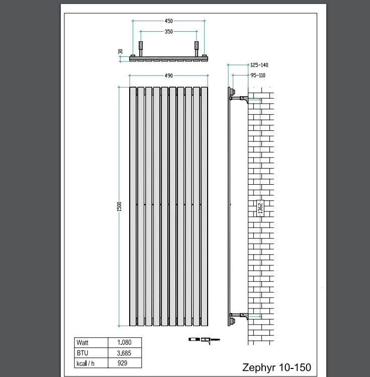 Stainless Steel Flat Panel Designer Radiator 1500 mm High - 480mm Wide