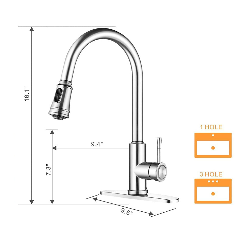 Stainless Steel Kitchen Faucet 360 Flexible Pull Out Hose Dual Spray Chrome Tap Mixer Model KPY-38216