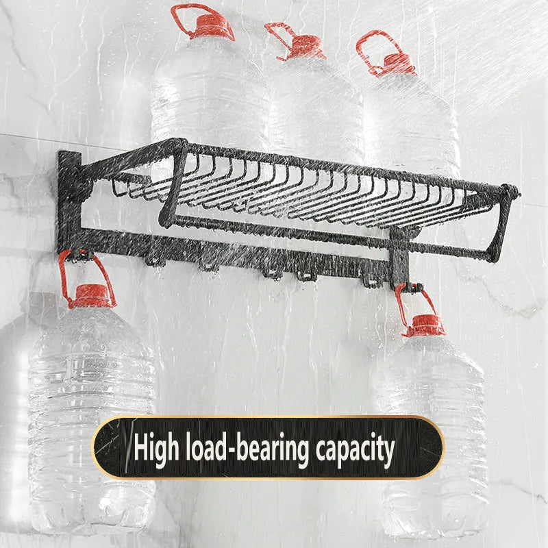 Black Towel Rail Holder Wall Mounted Rack Shelf With Mesh