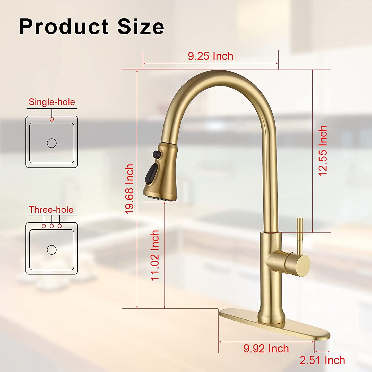 Stainless Steel Kitchen Faucet 360 Flexible Pull Out Hose Dual Spray Gold Tap Mixer Model KPY-30215