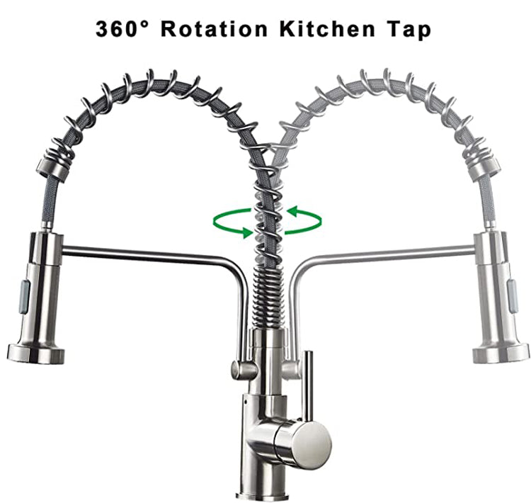 Stainless Steel Kitchen Faucet 360 Flexible Bendable Swivel Dual Spray Chrome Tap Mixer Model KPY-30235