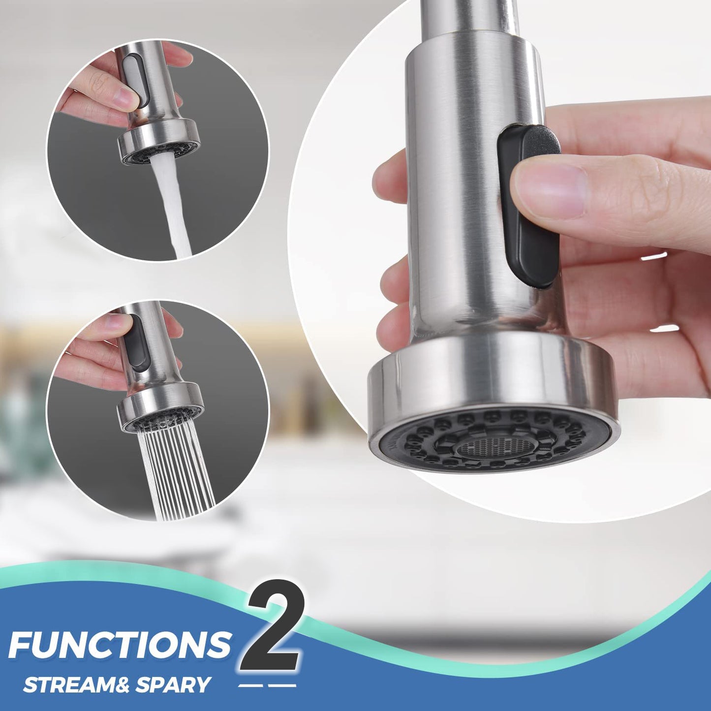 Stainless Steel Kitchen Faucet 360 Flexible Bendable Swivel Dual Spray Chrome Tap Mixer Model KPY-30230