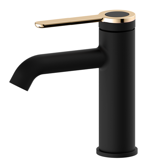 Elegant Black Brass Bathroom Tap With a Pale Gold Handle KPY-1212512BJ