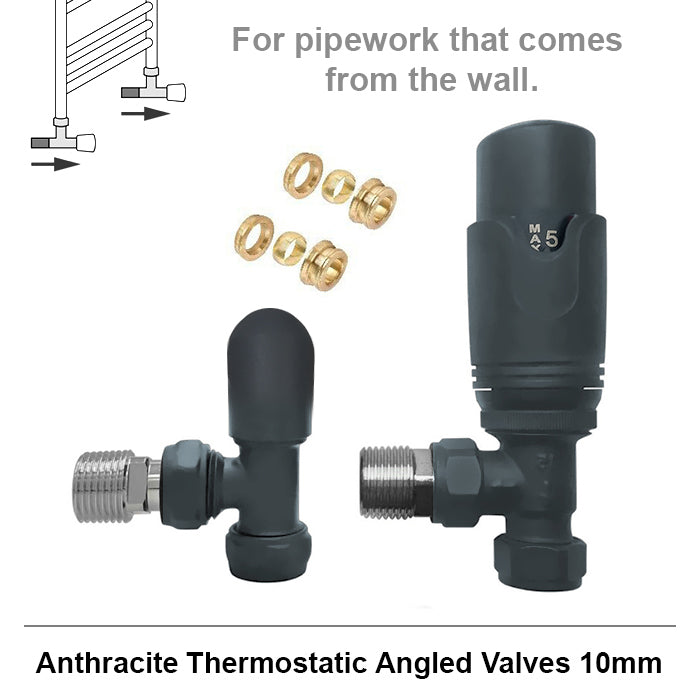 Standard Anthracite Angled Thermostatic Radiator Valves 10mm Pair