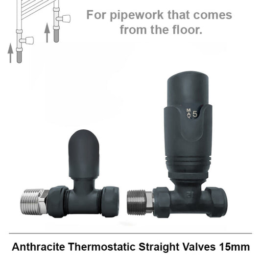 Standard Anthracite Straight Thermostatic Radiator Valves 15mm Pair