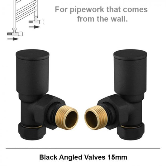 Standard Angled Radiator Valves – Matt Black 15mm Pair