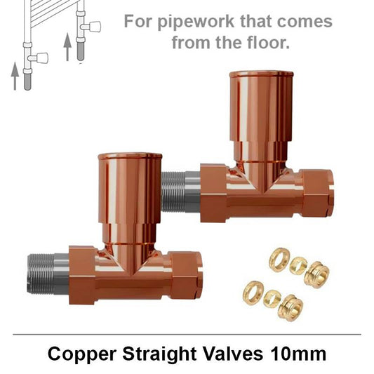 Straight Copper Radiator Valves Pair Set 10mm Pair
