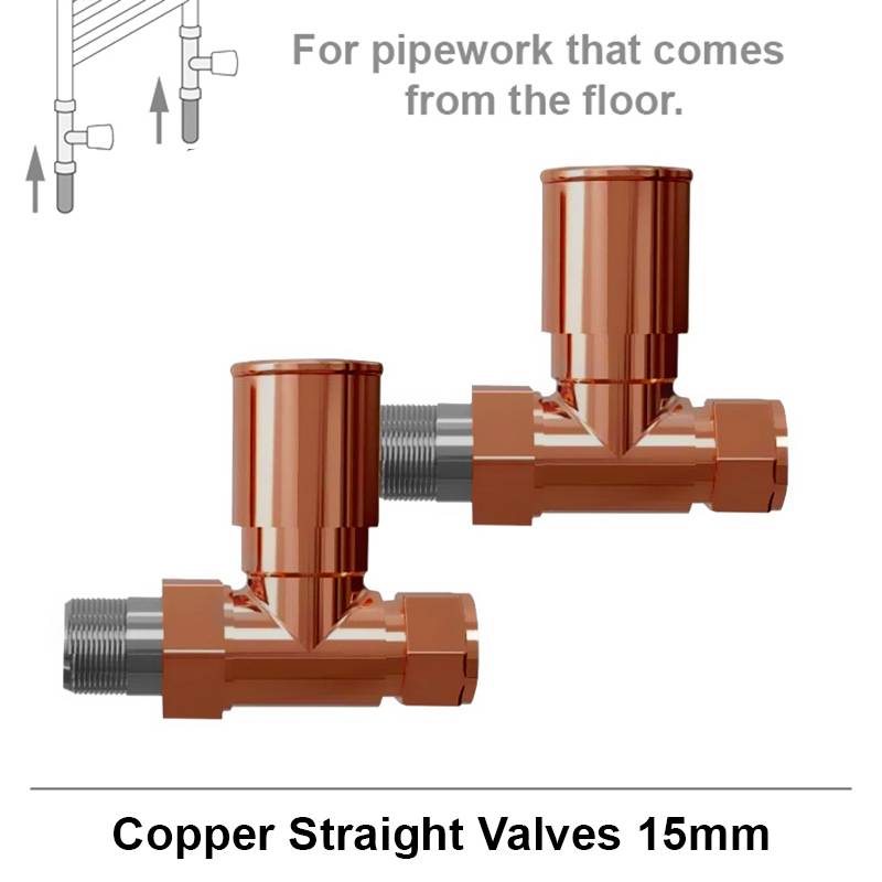 Straight Copper Radiator Valves Pair Set 15mm Pair