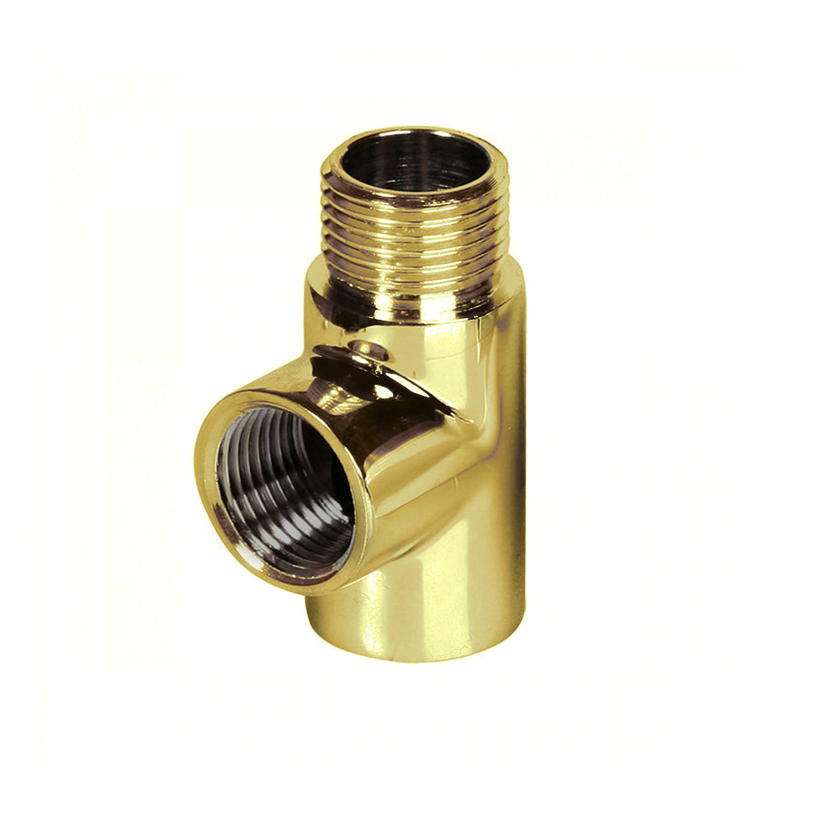 Gold T-Piece For Towel Rails Heating Element Connector Dual Fuel