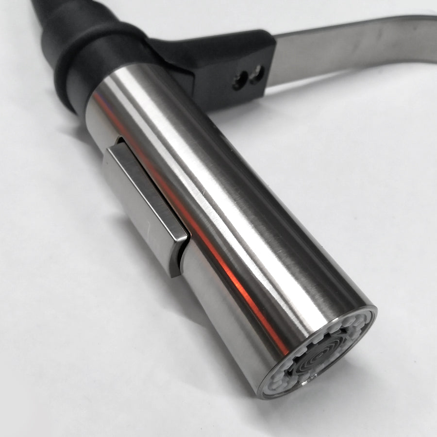 Stainless Steel Kitchen Faucet 360 Flexible Bendable Swivel Dual Spray Chrome Tap Mixer Black Hose Model KPY-3154