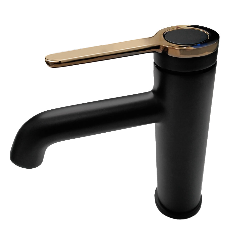 Elegant Black Brass Bathroom Tap With a Pale Gold Handle KPY-1212512BJ