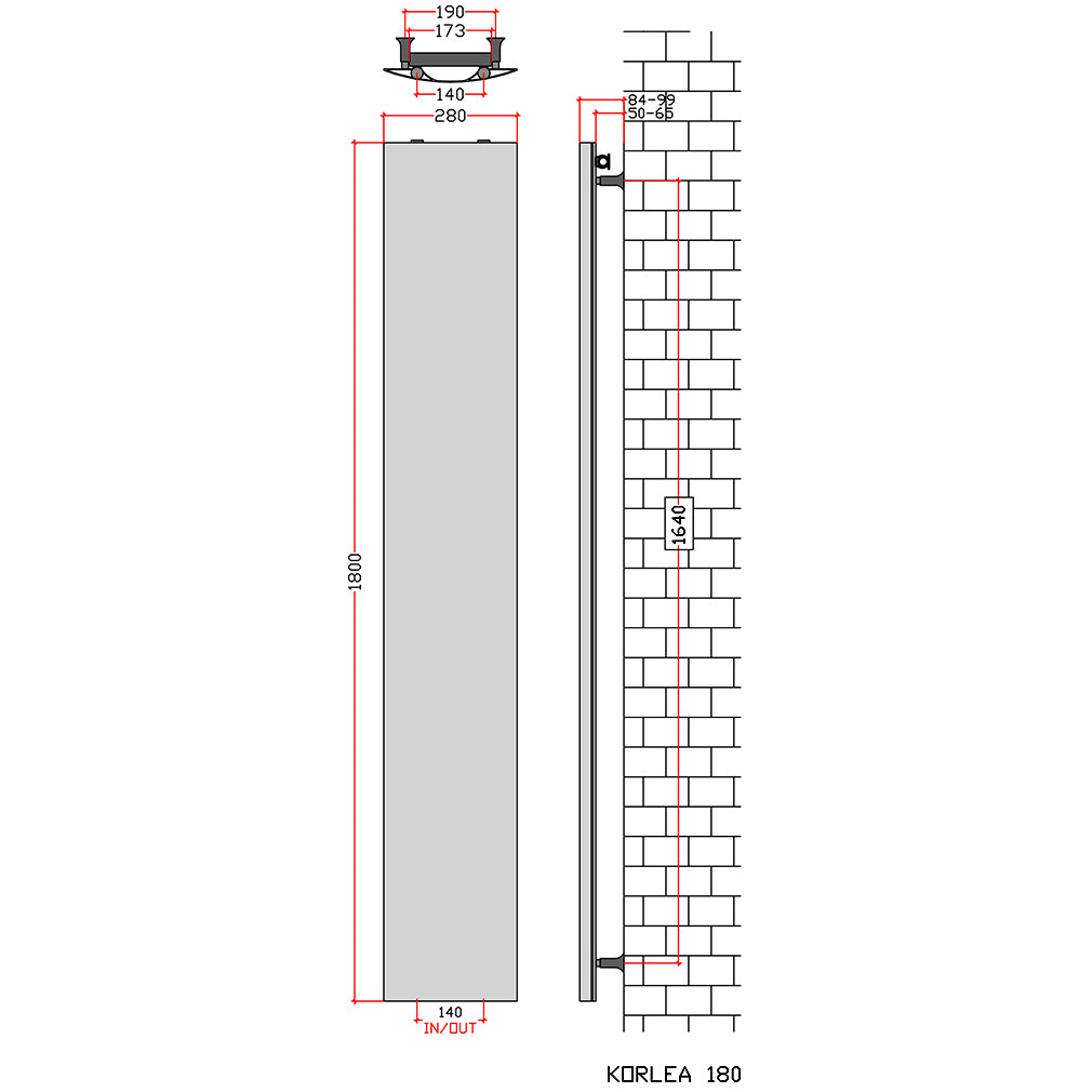 Anthracite Accuro Korle Aluminium Designer Radiator 1800 mm High - 280mm Wide