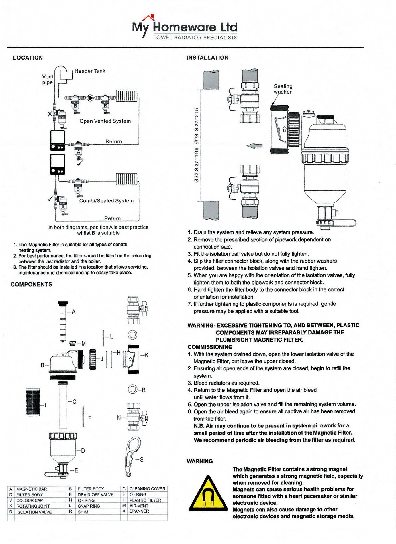 Inline Magnetic Filter For Boiler - Central Heating - 22mm