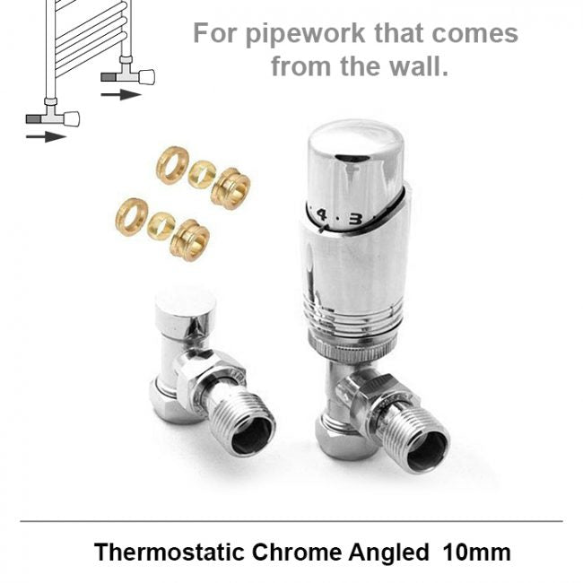 Standard Chrome Angled Thermostatic Radiator Valves 10mm Pair