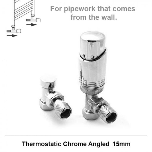 Standard Chrome Angled Thermostatic Radiator Valves 15mm Pair