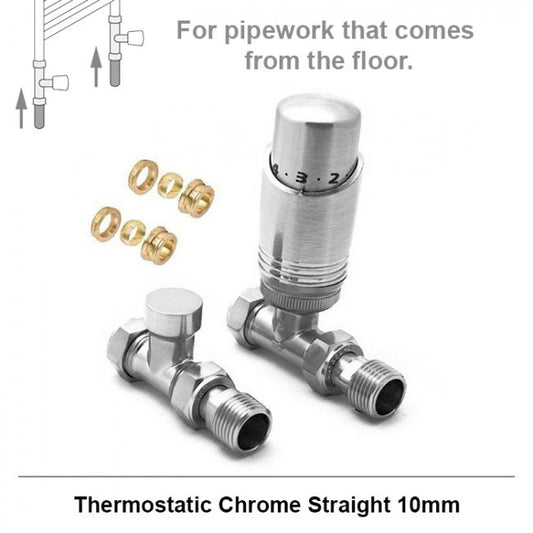 Standard Chrome Straight Thermostatic Radiator Valves 10mm Pair