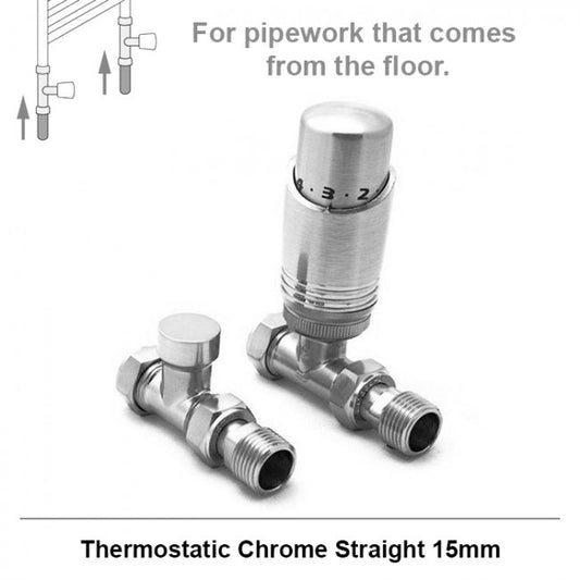 Standard Chrome Straight Thermostatic Radiator Valves 15mm Pair