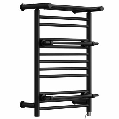 490 x 680mm Wide Black Electric Towel Rail Radiator Top Shelf & Two Towel Holder OSLO For Bathroom & Kitchen