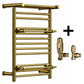 490mm Wide x 680mm Wide Gold Heated Towel Rail Radiator Top Shelf & Two Towel Holder OSLO For Bathroom & Kitchen