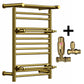 490mm Wide x 680mm Wide Gold Heated Towel Rail Radiator Top Shelf & Two Towel Holder OSLO For Bathroom & Kitchen