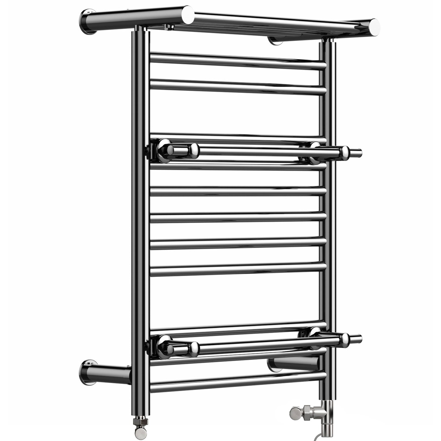 490 x 680mm Dual Fuel Chrome Towel Rail Radiator Top Shelf Two Towel Holder OSLO For Bathroom Kitchen