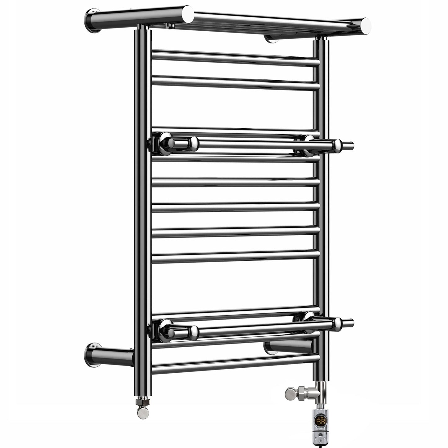 490 x 680mm Dual Fuel Chrome Towel Rail Radiator Top Shelf & Two Towel Holder OSLO For Bathroom & Kitchen