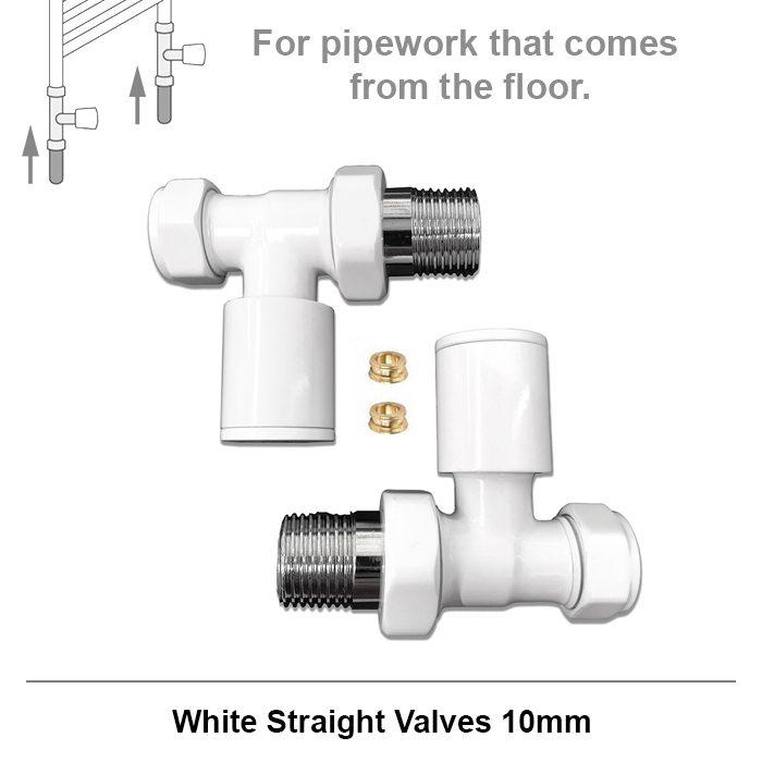 Standard White Straight Radiator Valves 10mm Pair