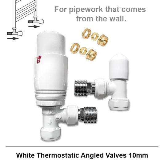 Standard White Angled Thermostatic Radiator Valves 10mm Pair