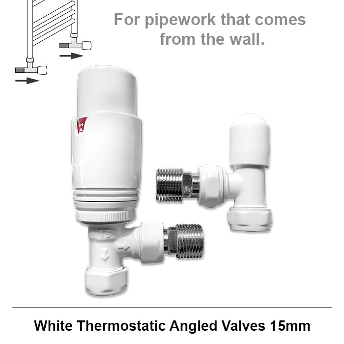 Standard White Angled Thermostatic Radiator Valves 15mm Pair