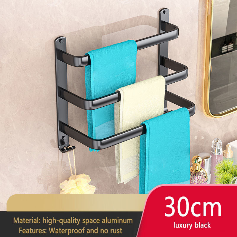 Black Bathroom Towel Rack Storage Organizer, Wall Mount Hanger, Widths 30-80cm