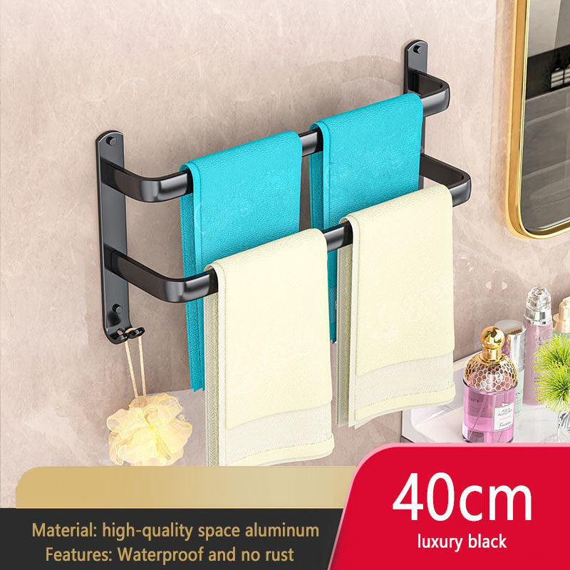 Black Bathroom Towel Rack Storage Organizer, Wall Mount Hanger, Widths 30-80cm