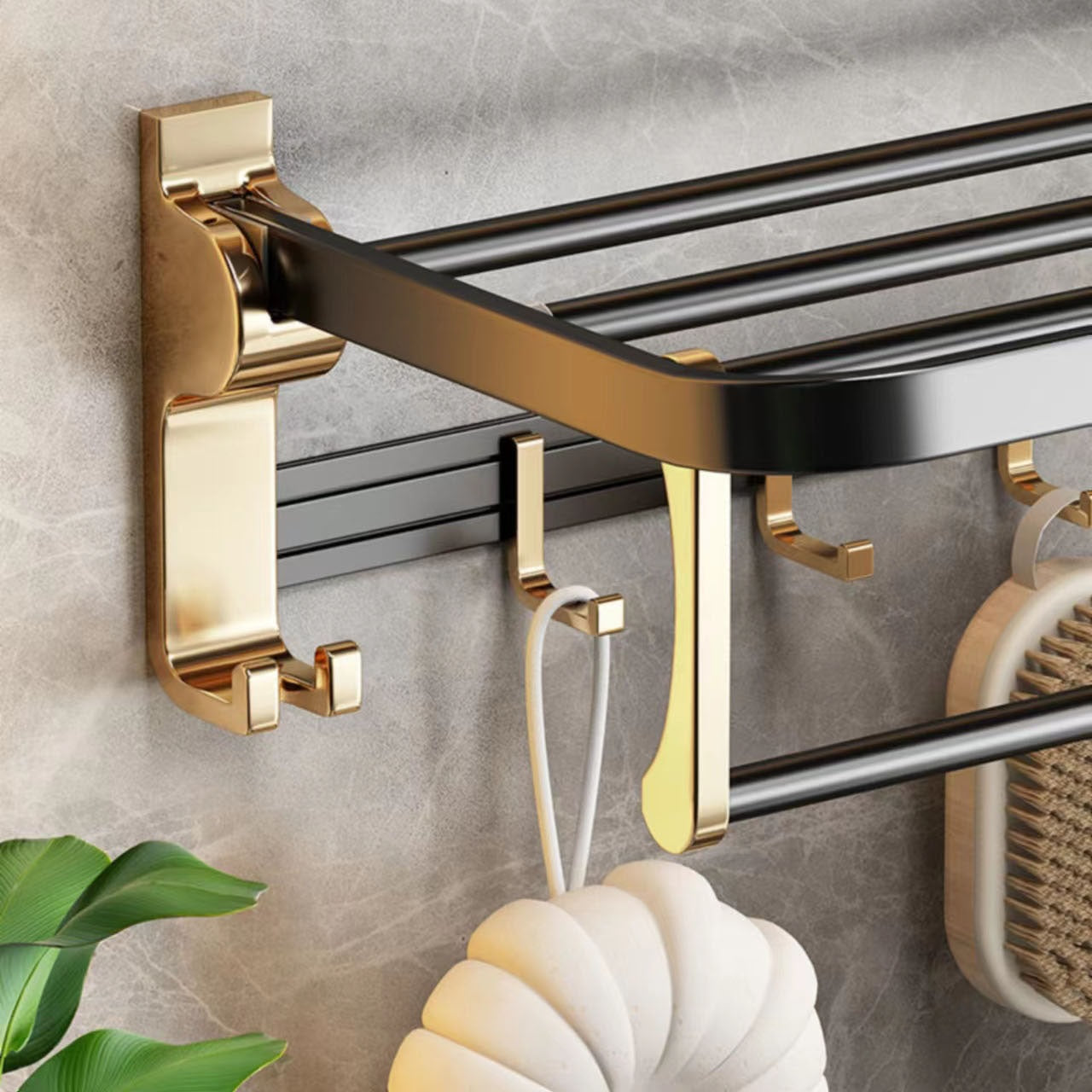 Gold Towel Rail Holder Luxury Wall Mounted Rack Shelf For Bathroom