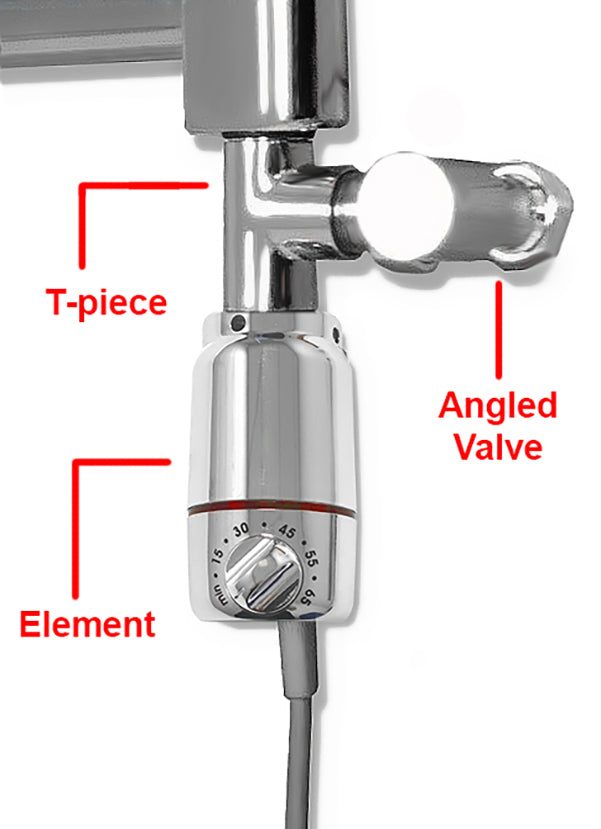 Dual Fuel Towel Rail in Chrome GT | Dual Fuel Kit | Thermostatic Heating Element + Valves + T-Piece