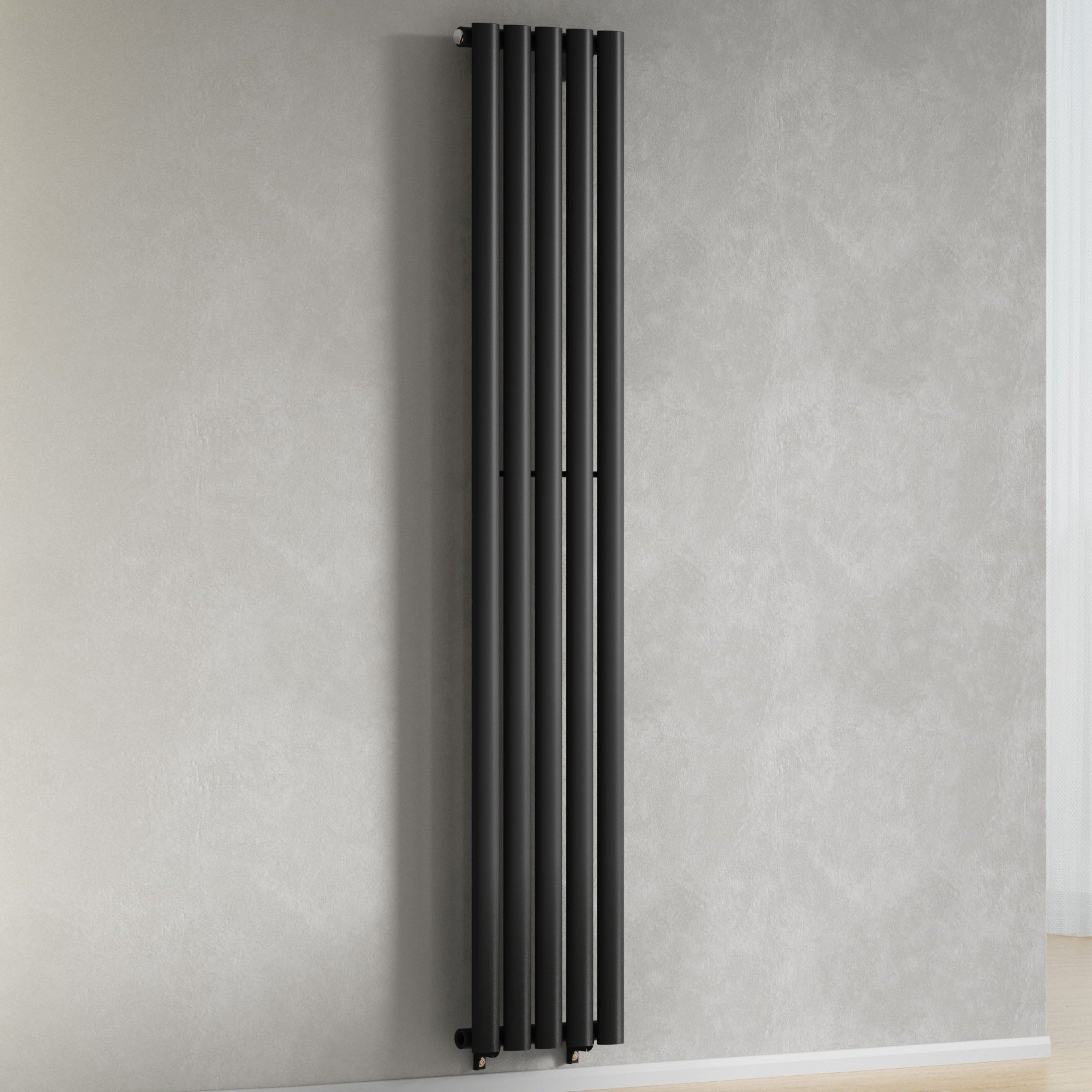 Designer 300mm x 1600mm Black Vertical Single Column Radiator, 1695 BT ...