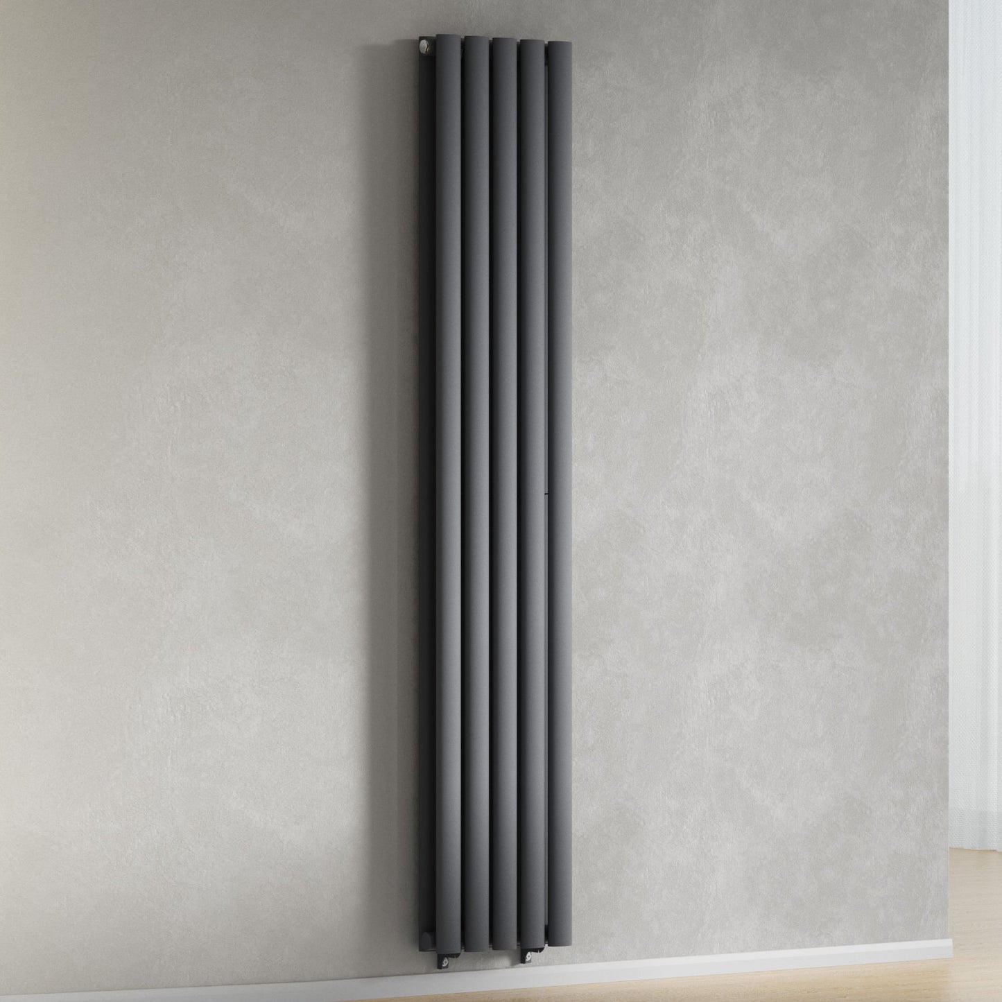 Designer 300mm x 1600mm Anthracite Gray Vertical Double Column Radiator, 3291 BTU